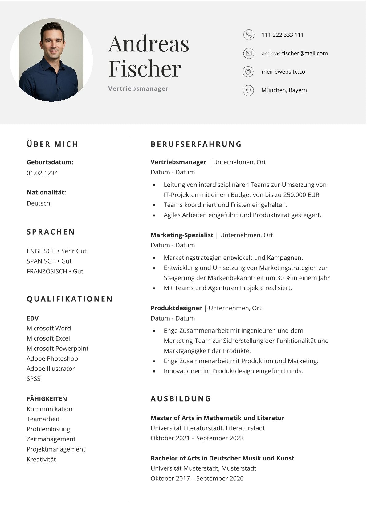 Lebenslauf-Designvorlage mit modernem Design